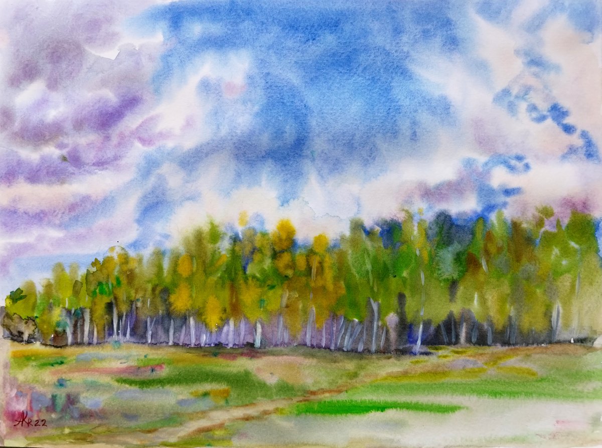 - Summer Birches -? Original watercolor painting by Ann Krasikova