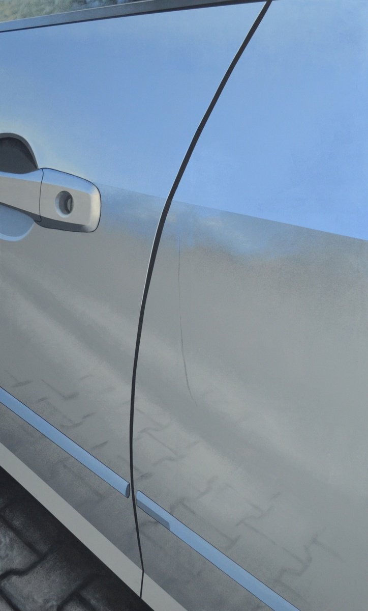 Photorealistic Abstract Acrylic Painting By Wojciech Sumara, 47 X 79", Bodywork Scratch Iii, Original Artwork