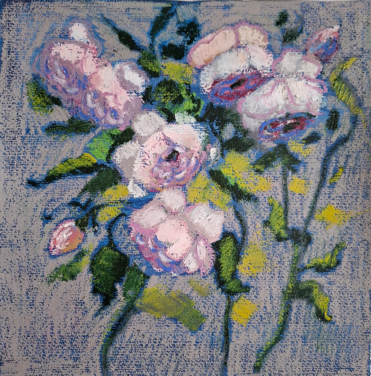 Impressionistic Botanical Pastel Drawing By Olena Kolotova, 13 X 14", Pastel Drawing Flowers Roses, Original Artwork