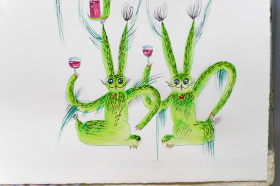 Green Funny Bunnies with Wine