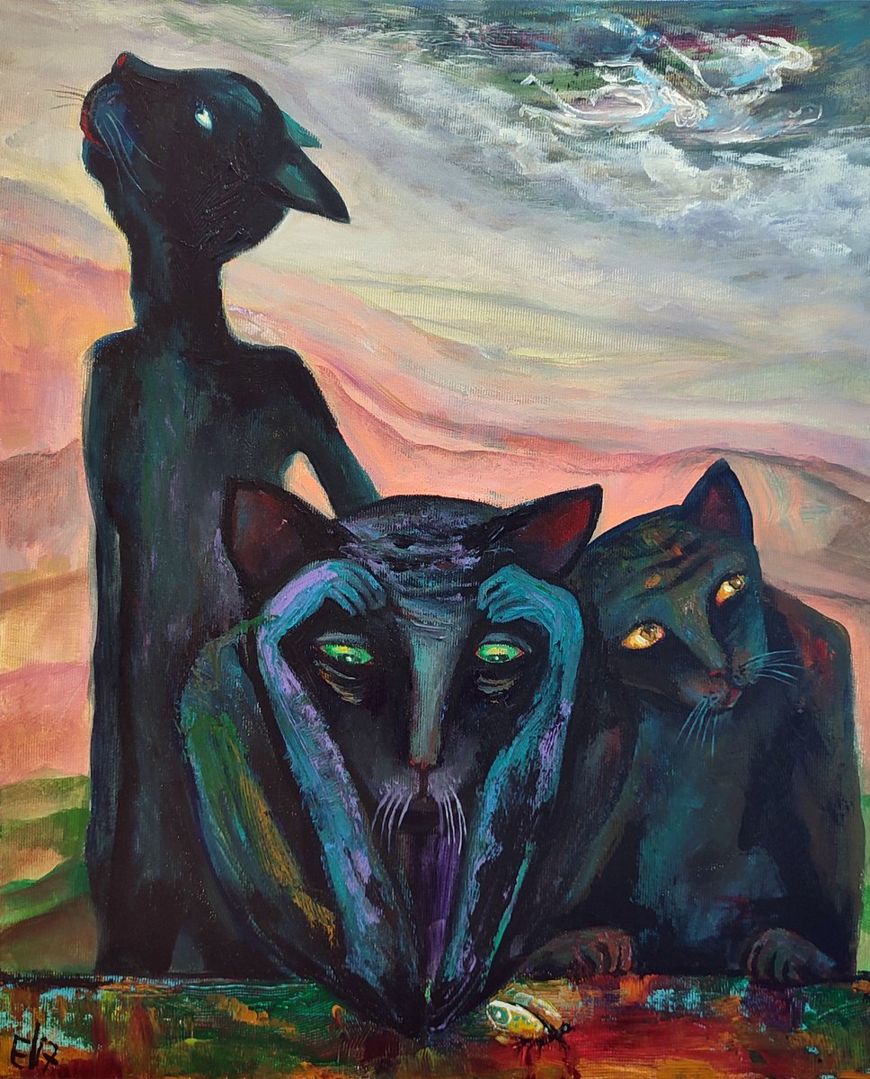 Expressive Animal Acrylic Painting By Elisheva Nesis, 16 X 20, Waiting For Good News, Original Artwork