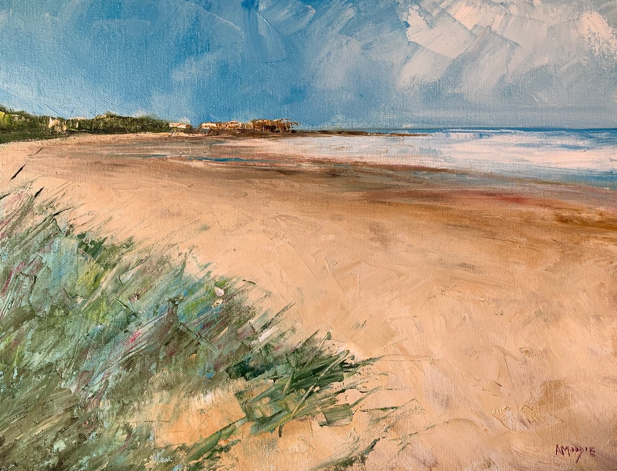 Impressionistic Landscape Oil Painting By Andrew Moodie, 18 X 14, Beadnell Bay, Original Artwork