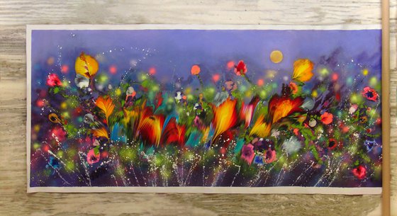 101" VERY LARGE Flowers Painting "Evening Magic"