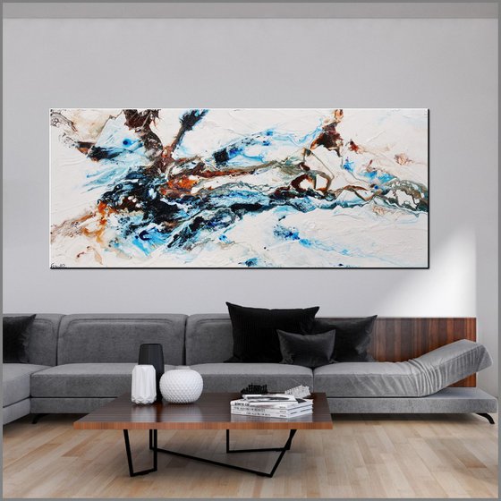 Oxide Midnight 240cm x 100cm Blue Brown White Abstract Art (Hold For Jeanne/Sean))