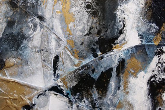 Golden Pepper 140cm x 180cm Black White Gold Textured Abstract Art