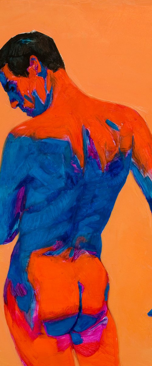 modern portrait of a man in pop colors orange blue and red by Olivier Payeur