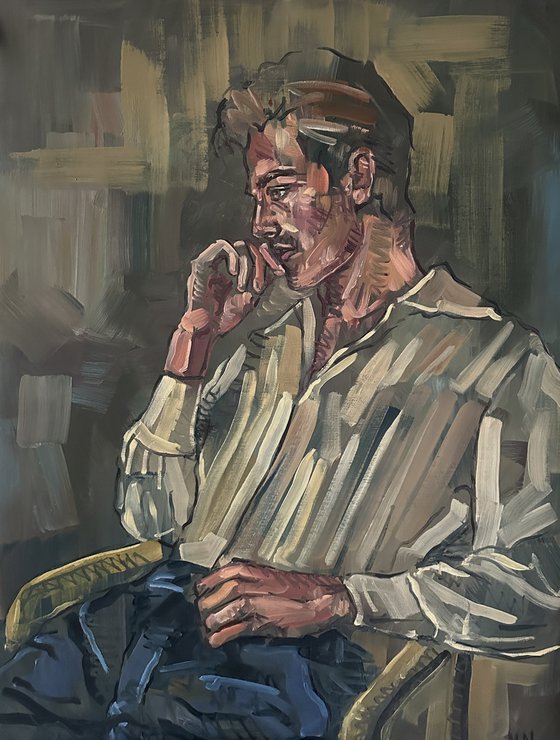 Man sitting oil painting