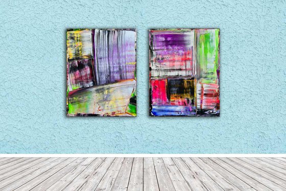 "You Pretty Things" - Original PMS Abstract Acrylic Painting Diptych On Canvas - 48" x 30"