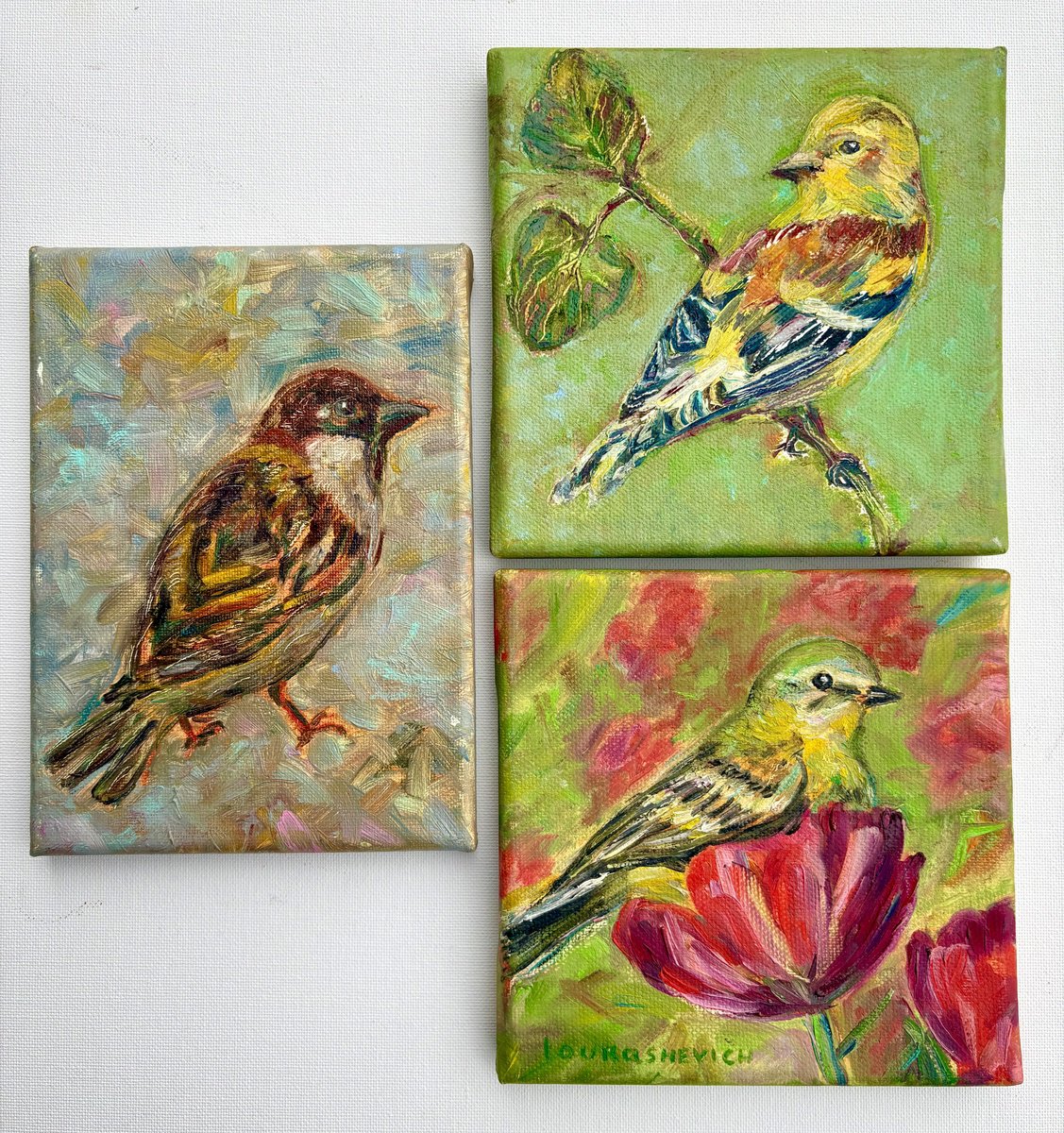 Impressionistic Animal Oil Painting By Katia Ricci, 6 X 6", Whispers Of Spring, Original Artwork
