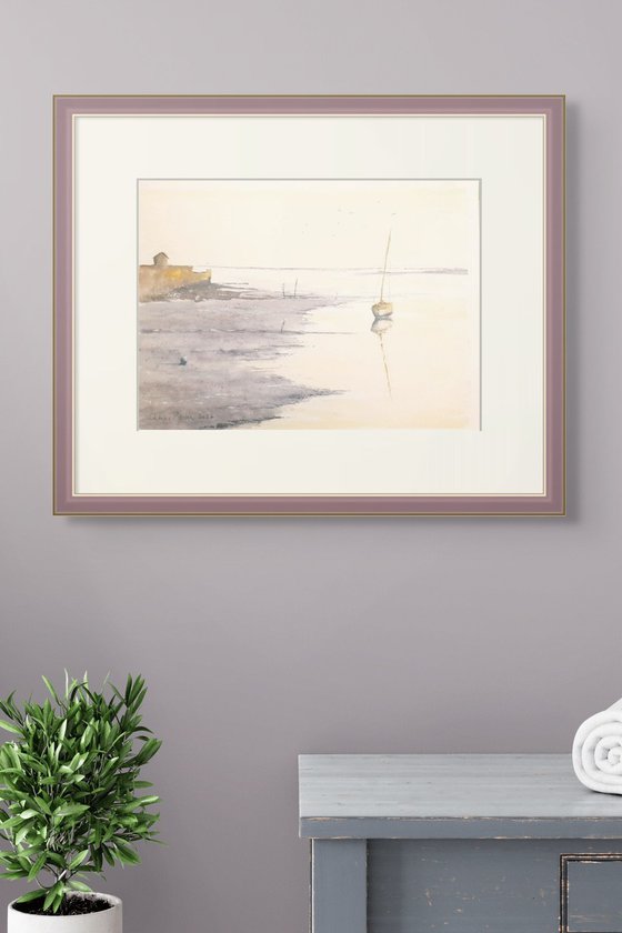 Lone Yacht at Low Tide