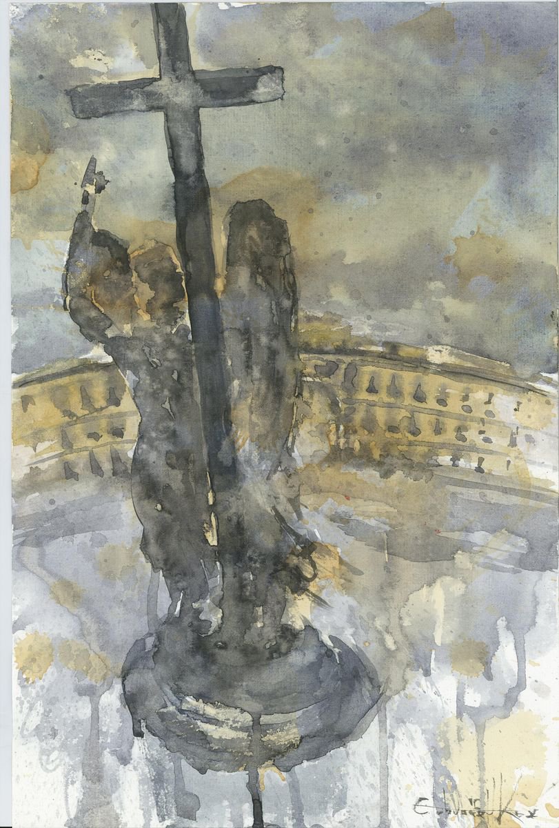Impressionistic Cityscapes Watercolour By Eugene Gorbachenko, 9 X 15, Rain In St. Petersburg, Original Artwork