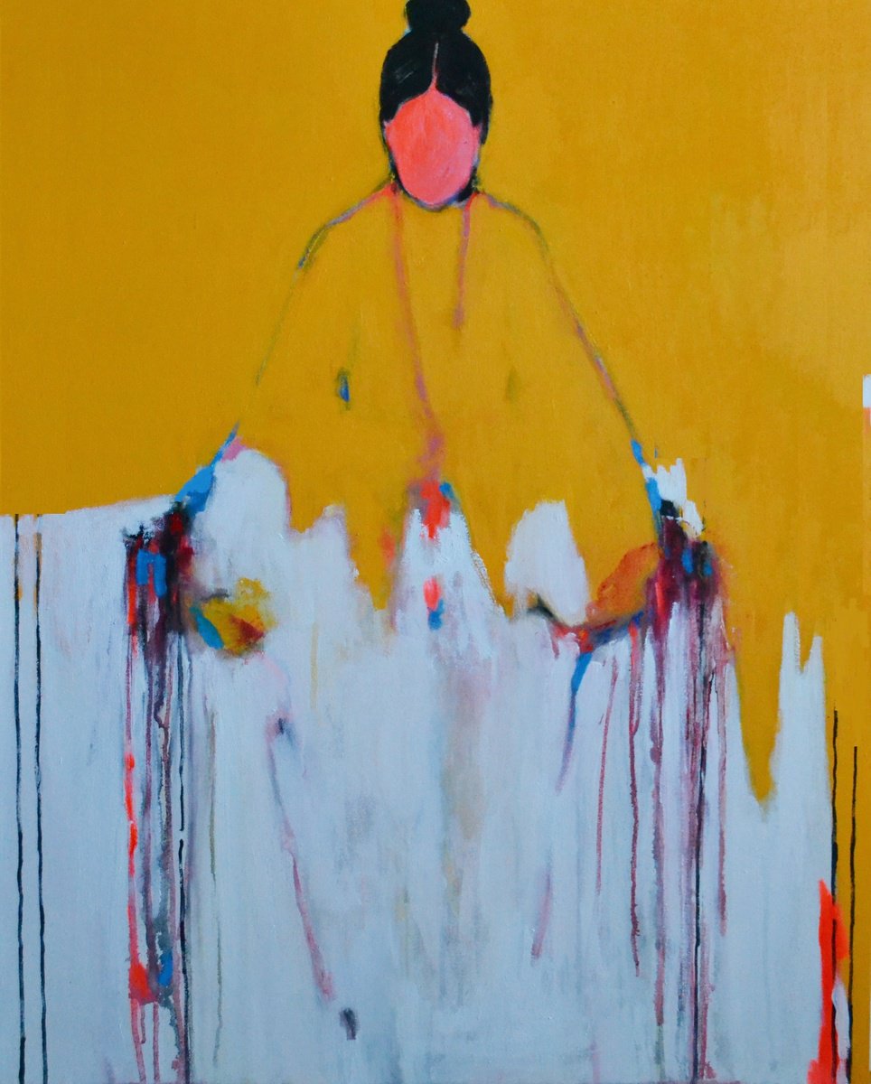 Abstract Painting By Gela Mikava, 31 X 39, The Alienatino Series, Original Artwork