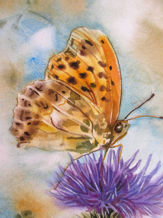 A painting a day #1 "butterfly with thistle"