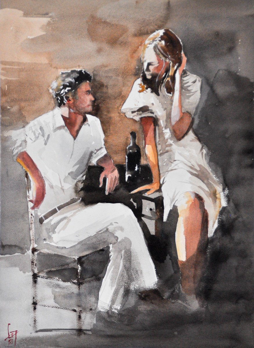 Impressionistic Portrait Watercolour By Flavio Furlan, 22 X 30, Tell Me, Original Artwork