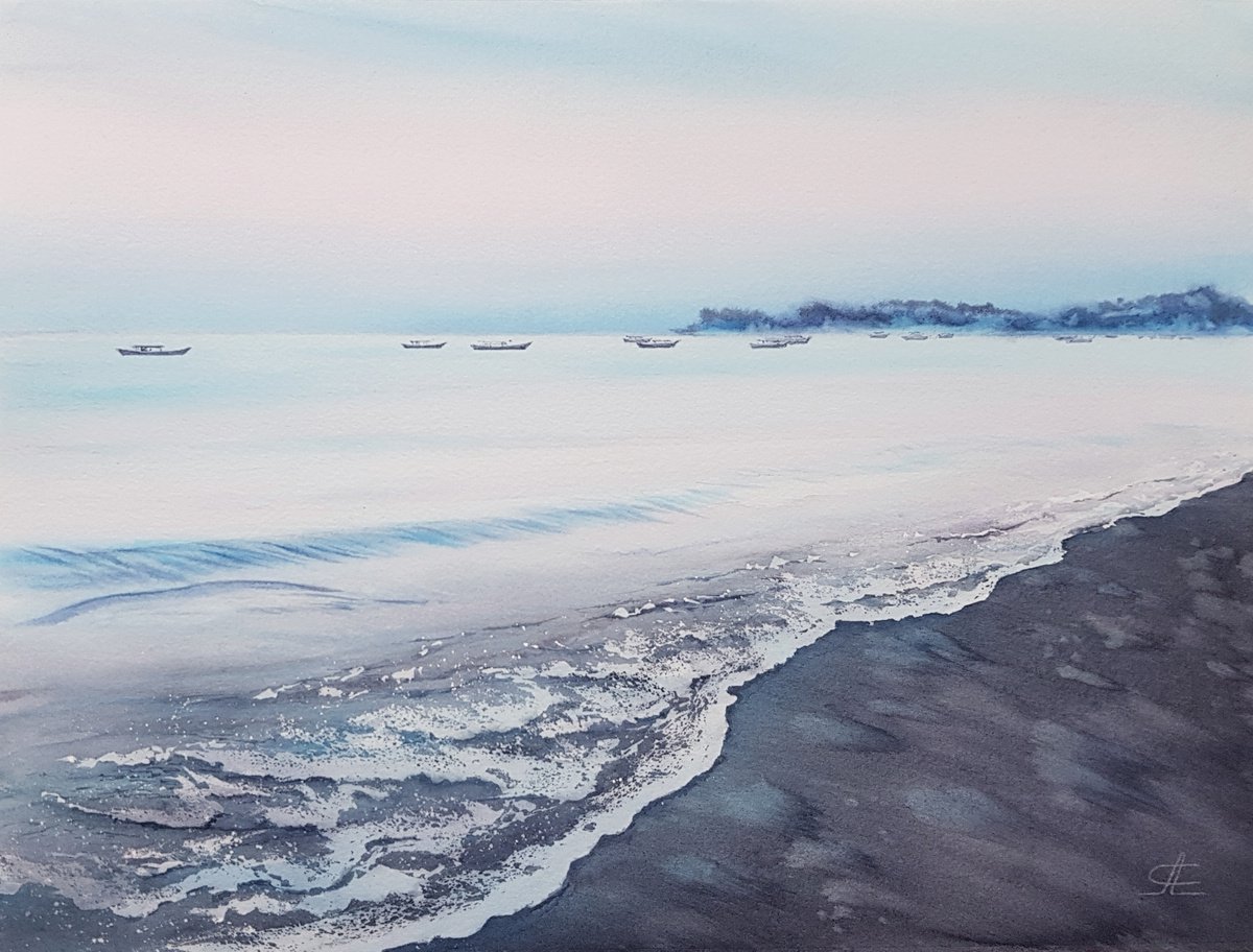 Seascape and beach at dawn # 03 by Svetlana Lileeva