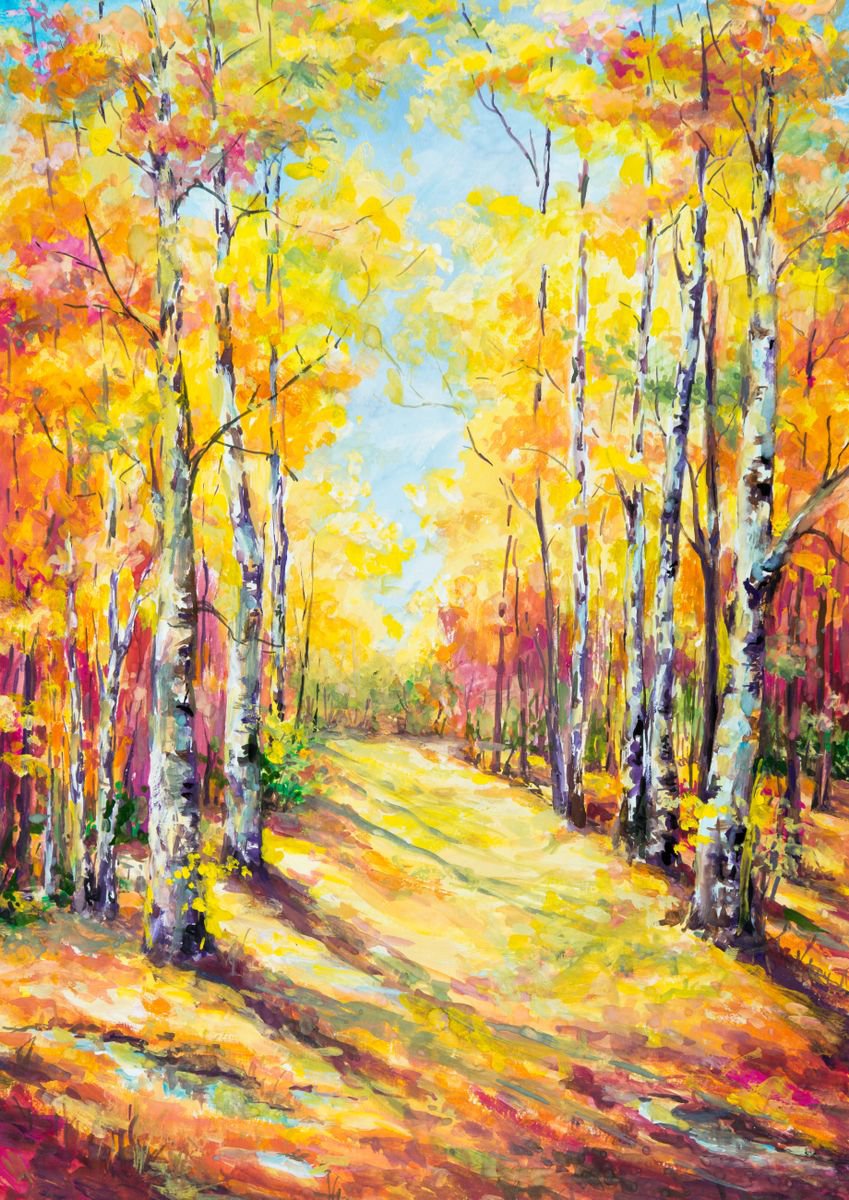 Impressionistic Landscape Painting By Galyna Shevchencko, 12 X 16, Red Fall, Original Artwork