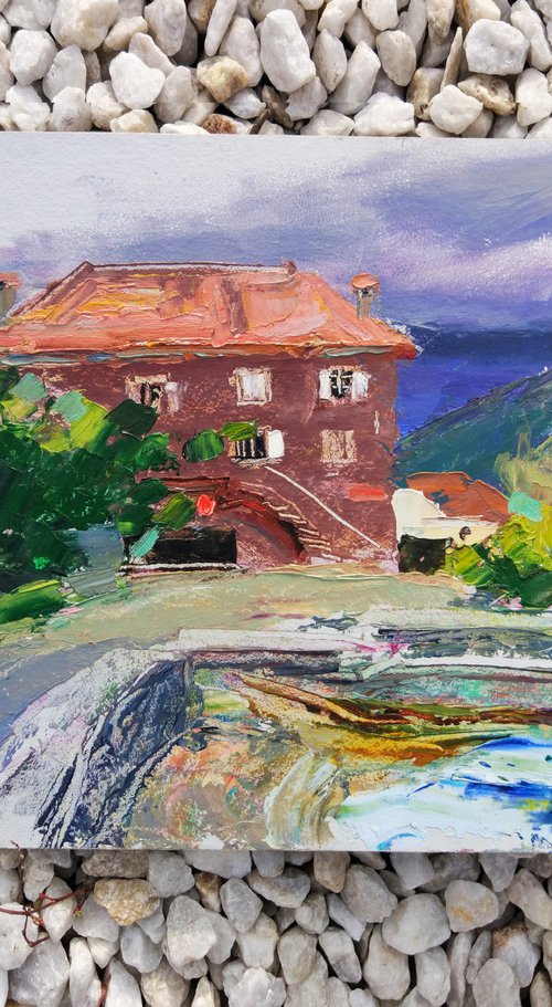 Streets of Montenegro. Old house. Original oil painting by Helen Shukina