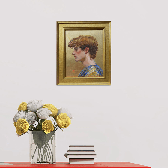 Gold leaf young man portrait.