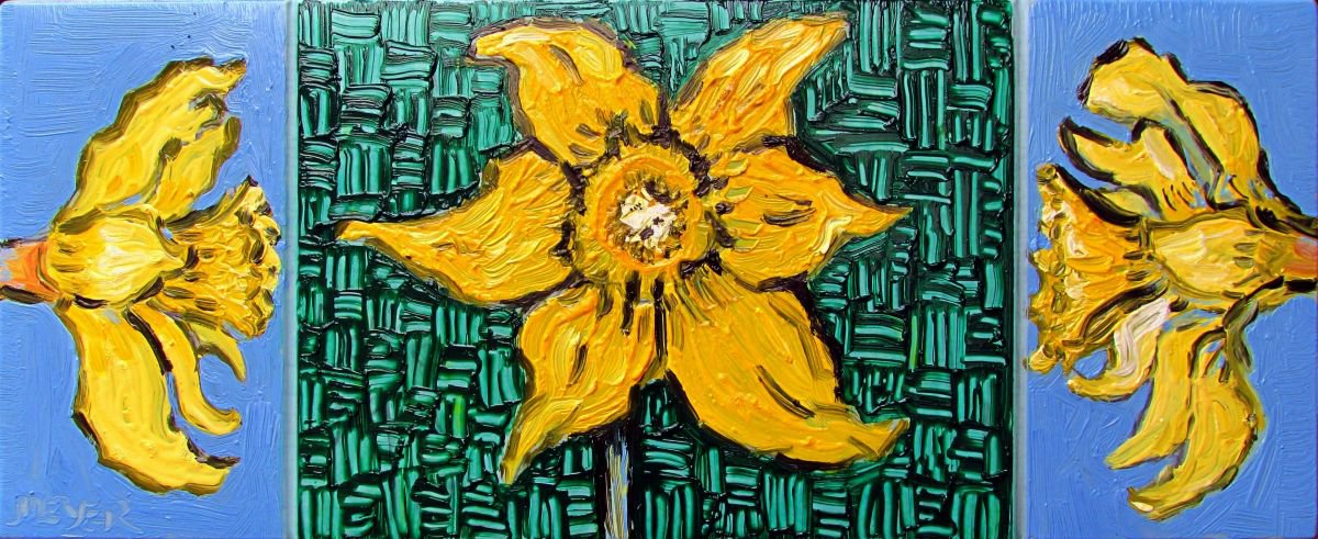 Single daffodil, triptych by Richard Meyer