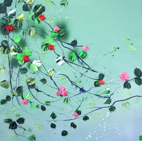 "Green Romance II" floral textured painting by Anastassia Skopp