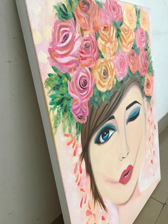Wink Girl with flowers