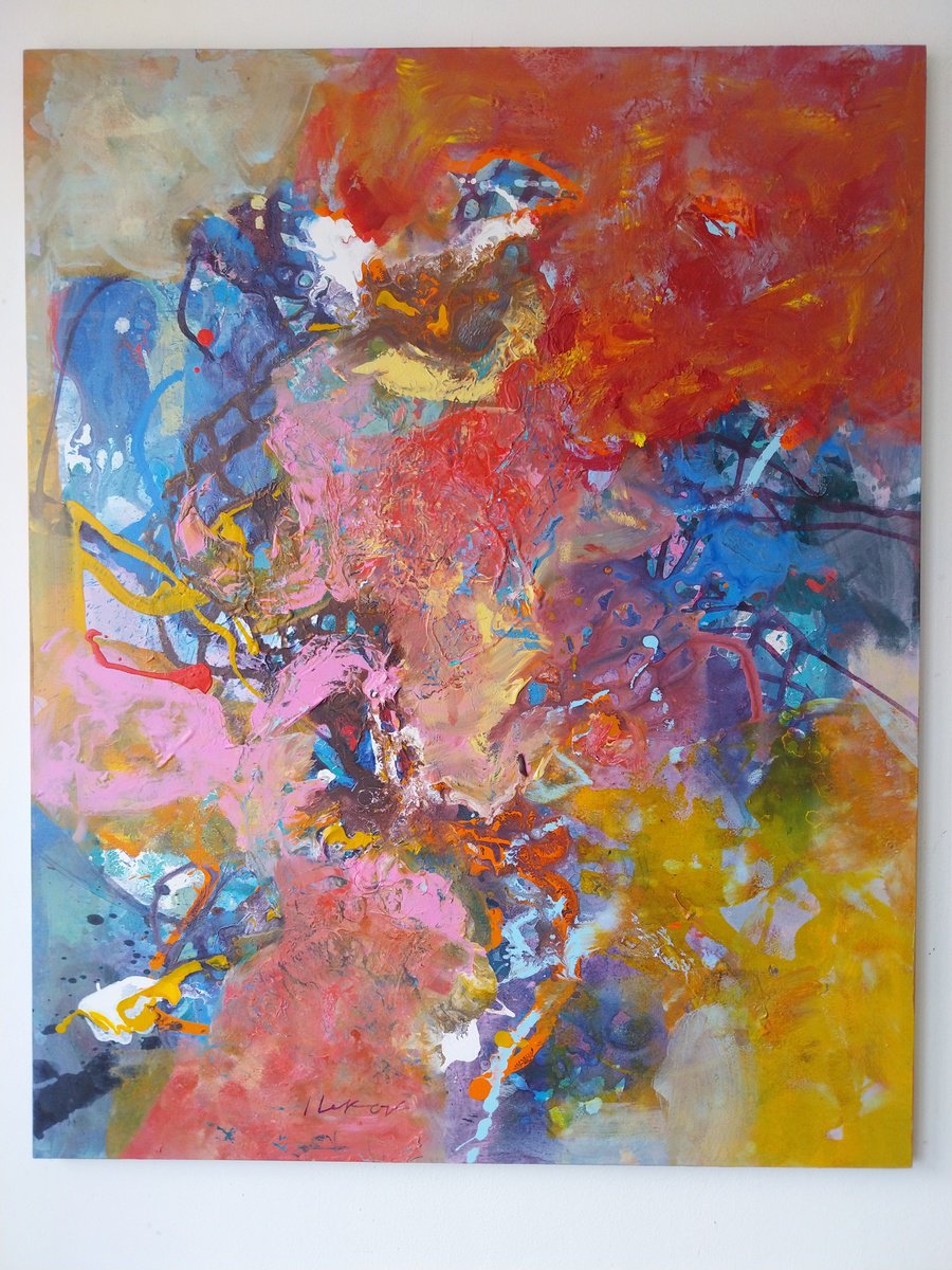 Abstract Acrylic Painting By Ivo Lekov, 31 X 39, Composition Abstract 9, Original Artwork