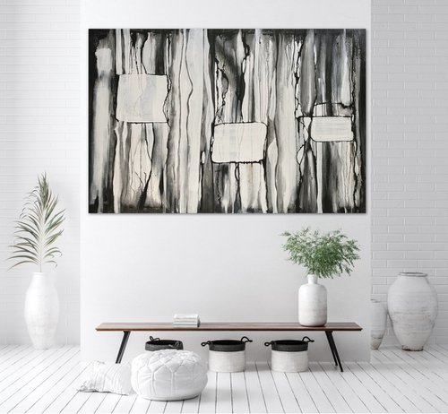 Black and White Matrix Abstract Large Contemporary Art by Carol Wood