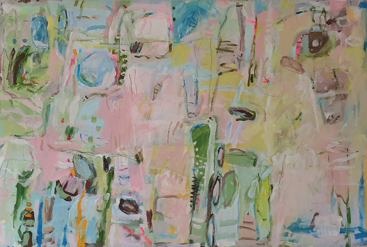 Organic Abstract Acrylic Painting By Jutta Widrinsky, 59 X 39", Confettigardens, Original Artwork