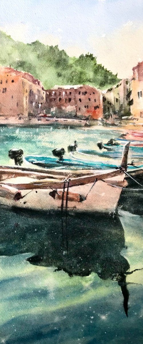 Boats of Cinque Terre by Monika Jones