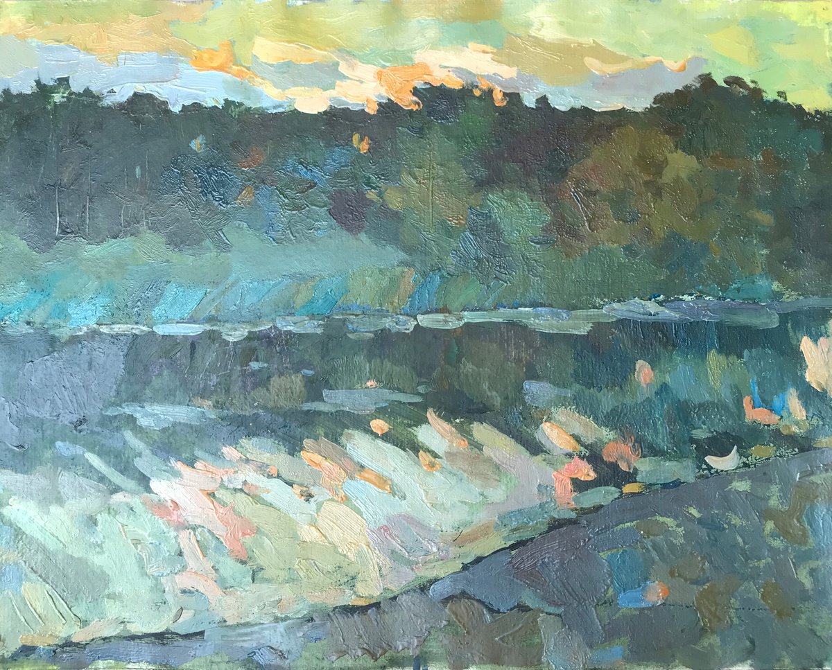 Impressionistic Landscape Oil Painting By Peter Tovpev, 18 X 14", Overlooking The Forest, Original Artwork