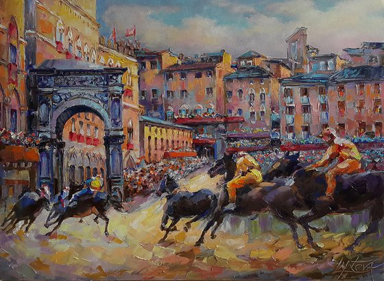Painting Palio di Siena - horse race, original oil art