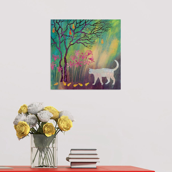 White Cat with Pink Nerines