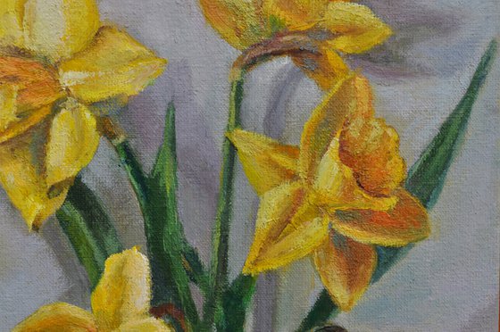 Yellow daffodils original oil painting