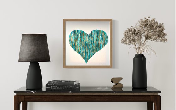 Bright Love - Teal & Golden - Champagne floating frame