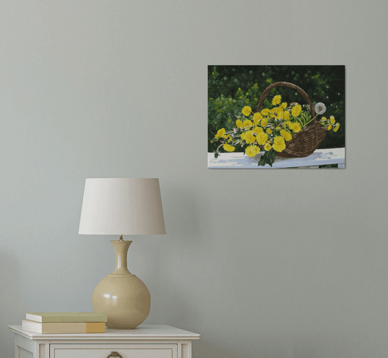 Yellow Dandelions in Basket