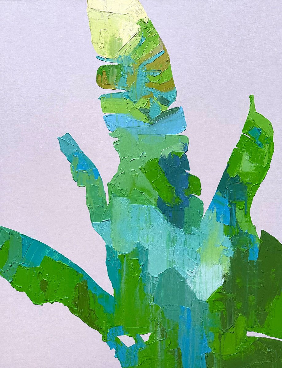 Abstract Botanical Acrylic Painting By Abhishek Kumar, 42 X 54, Tropical Elegance, Original Artwork