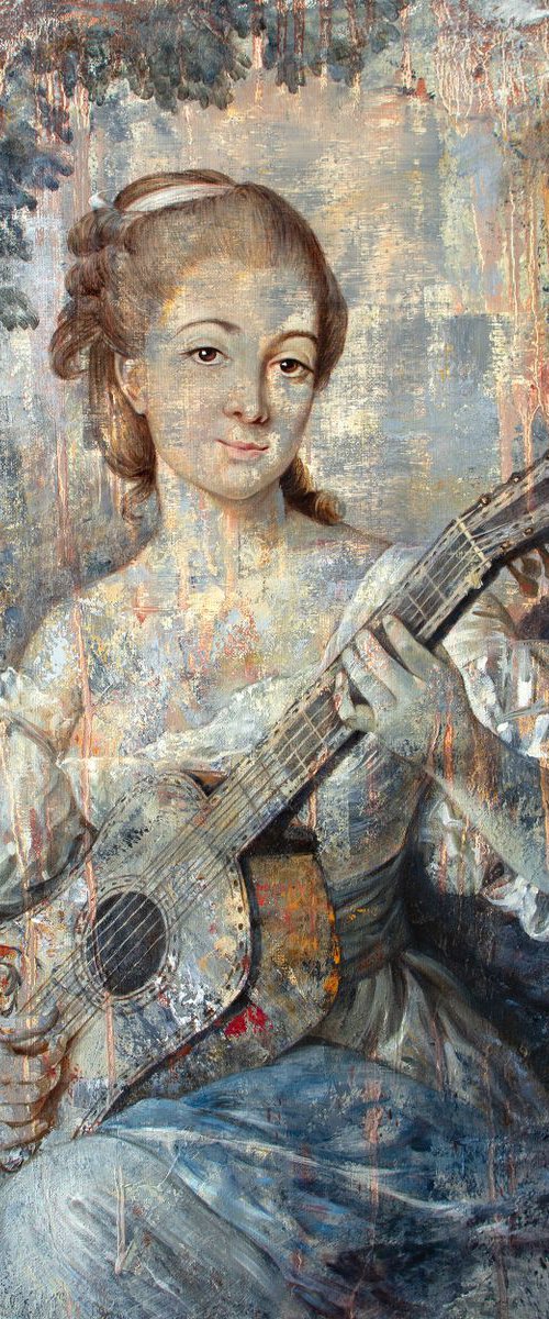 TENDER MELODY by Yaroslav Sobol (Beautiful Woman Portrait Guitar Summer Evening Music Home Decor Gift) by Yaroslav Sobol