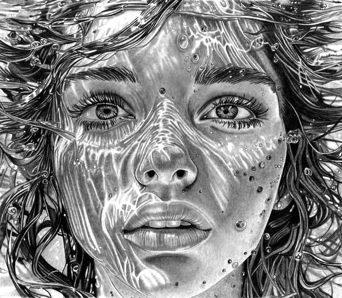 Photorealistic Pencil Drawing , Underwater Viii By Paul Stowe, 16 X 14, Artwork For Sale On Artfinder