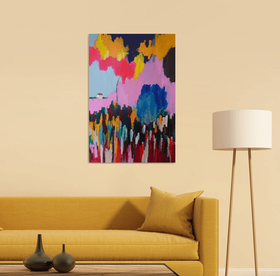 Autumn trees ( Happily ever after), Original abstract painting, Ready to hang, wall art