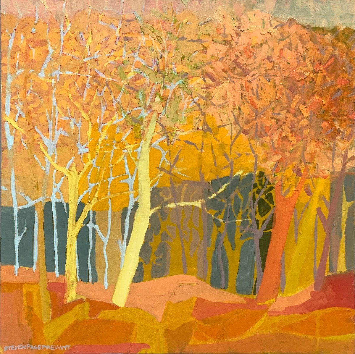 Impressionistic Abstract Oil Painting By Steven Page Prewitt, 24 X 24", Golden Light Of The Golden Hour October In The Blue Ridge, Artfinder