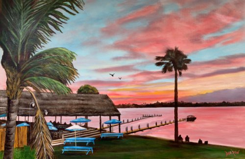 Evie’s Spanish Point Tiki Bar At Sunset by Lloyd Dobson