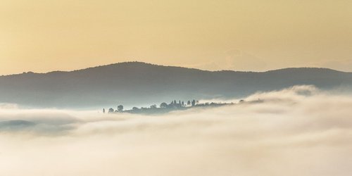 Island in the fog III. - Landscape in Tuscany, Italy by Peter Zelei