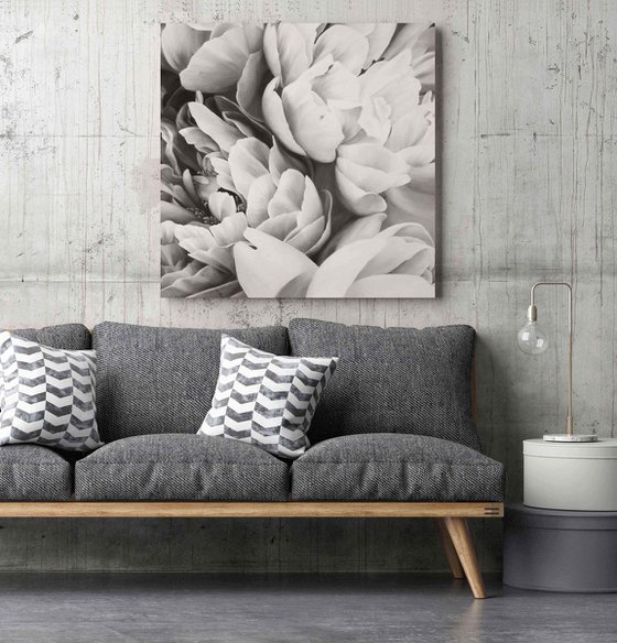 "Peonies bouquet"  White black flower oil art