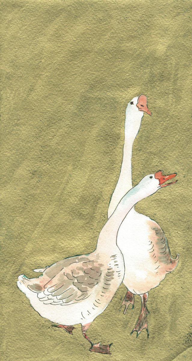 Two geese on the golden background by Ekaterina Mitrofanova