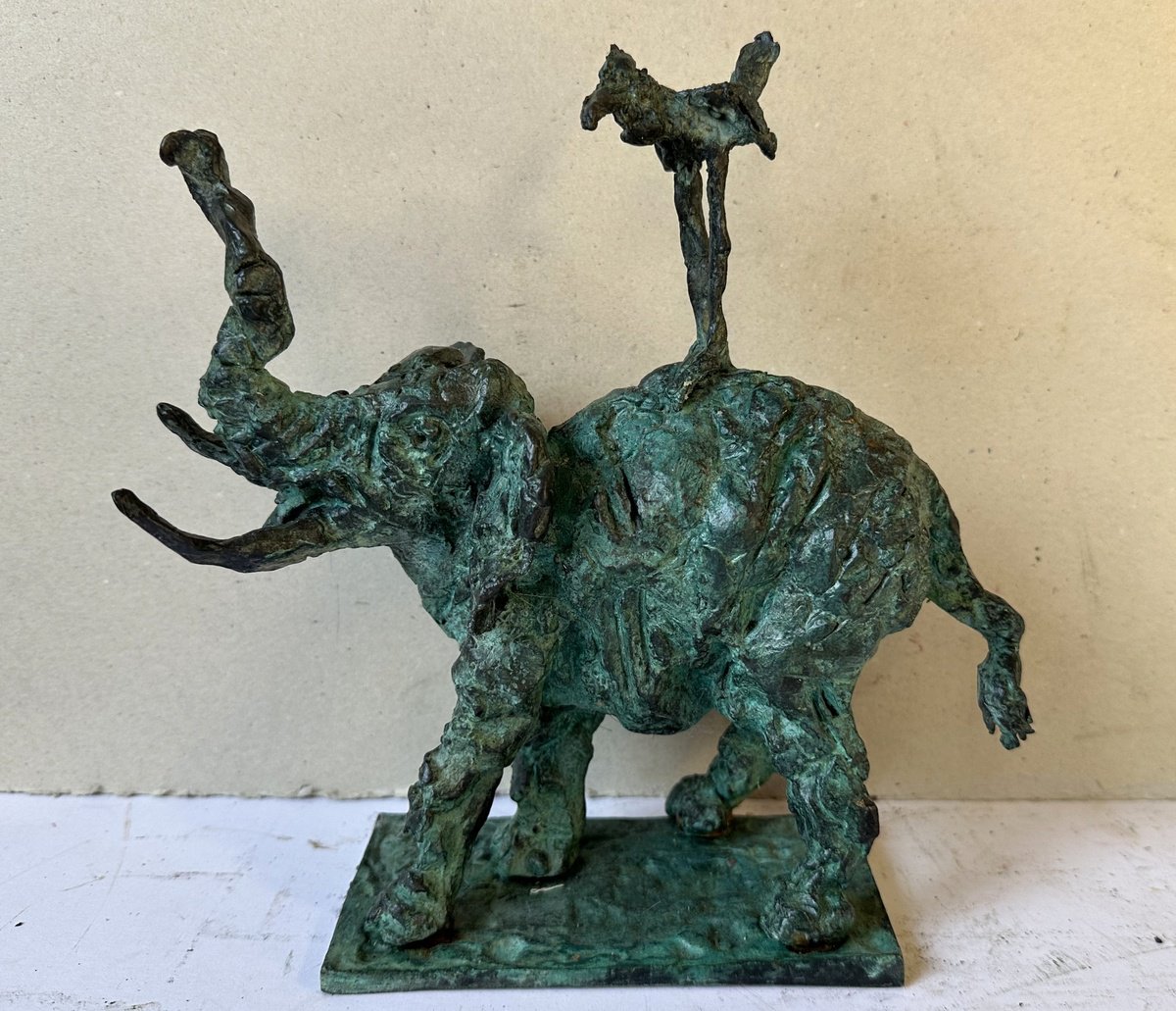 Surrealistic Bronze Sculpture , Elephant And Bird 2025 By Toth Erno, 9 X 9, Artwork For Sale On Artfinder