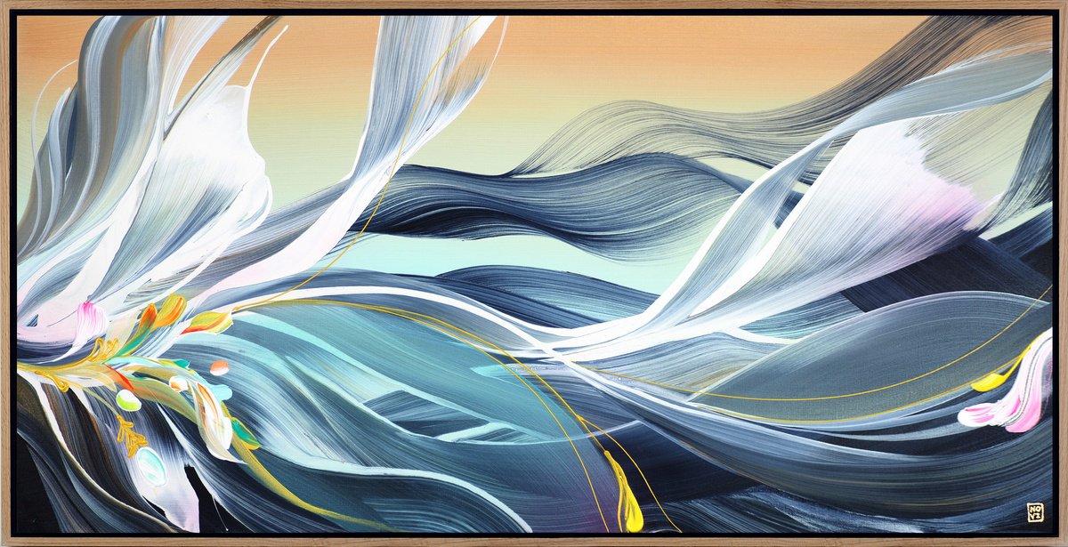 Abstract Acrylic Painting By Novi Lim, 50 X 26", Sunny And Clear, Original Artwork