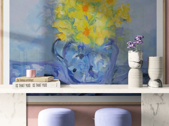 Daffodils in Blue Jug