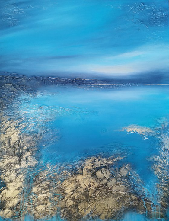 A XL large original modern semi-abstract painting "Blue Lagoon"