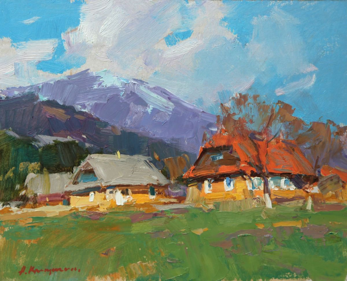 Impressionistic Landscape Oil Painting By Aleksandr Kryushyn, 12 X 10, Spring In The Mountains, Original Artwork