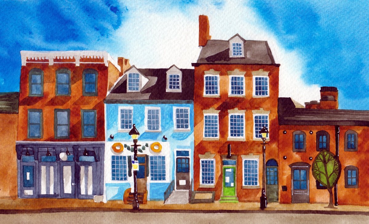 Illustrative Cityscapes Painting By Terri Smith, 9 X 6", Fells Point, Baltimore, Original Artwork